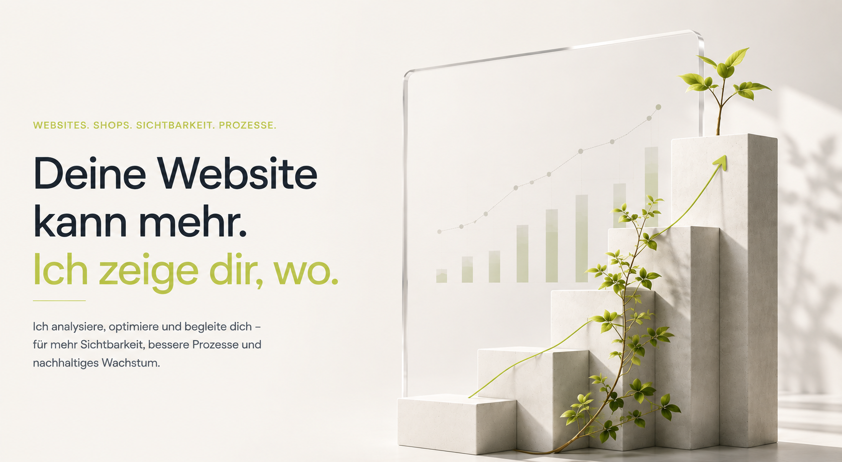 Grafik mit steigenden Balken und einer wachsenden Pflanze, die eine grüne Aufwärtspfeil begleitet, auf weißem Hintergrund.