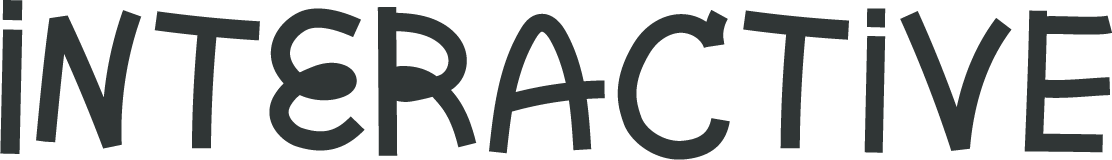 A close-up shot of a black background with the word INTERACTIVE in large, bold, gray letters.