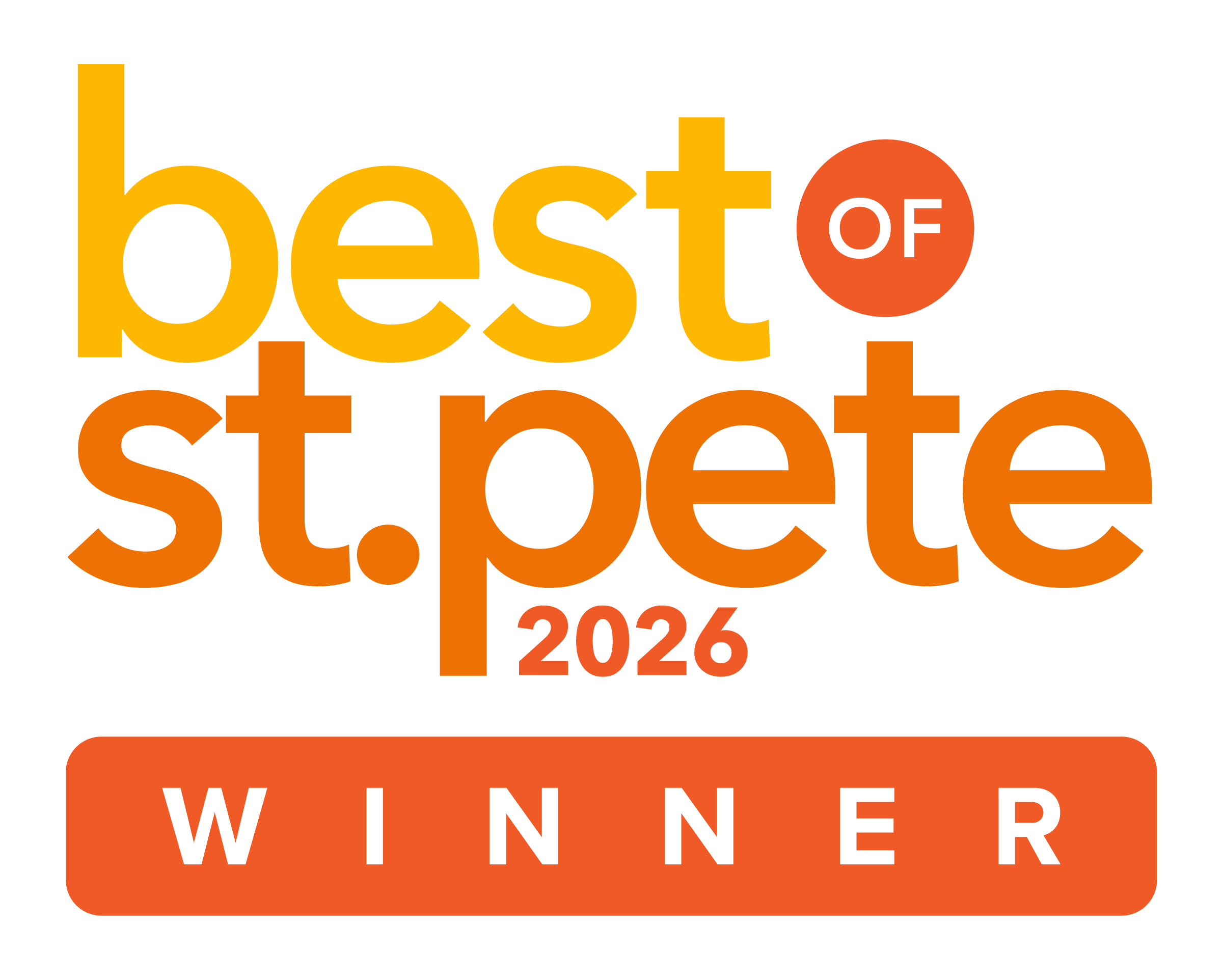 Text graphic with orange, yellow, and white lettering reading, 'Best of St. Pete 2026 Winner'.