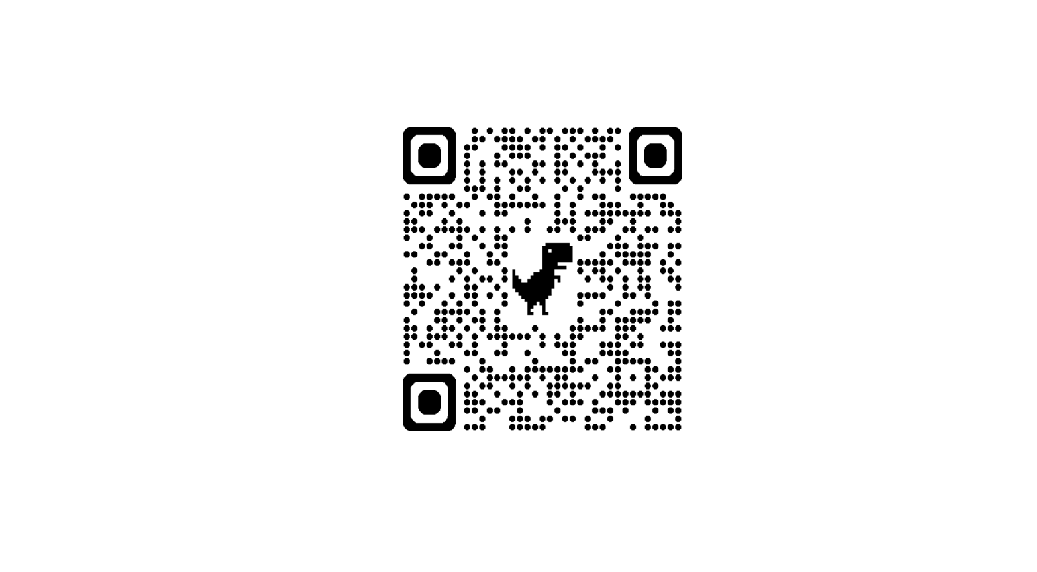 QR code with a dinosaur silhouette in the center.