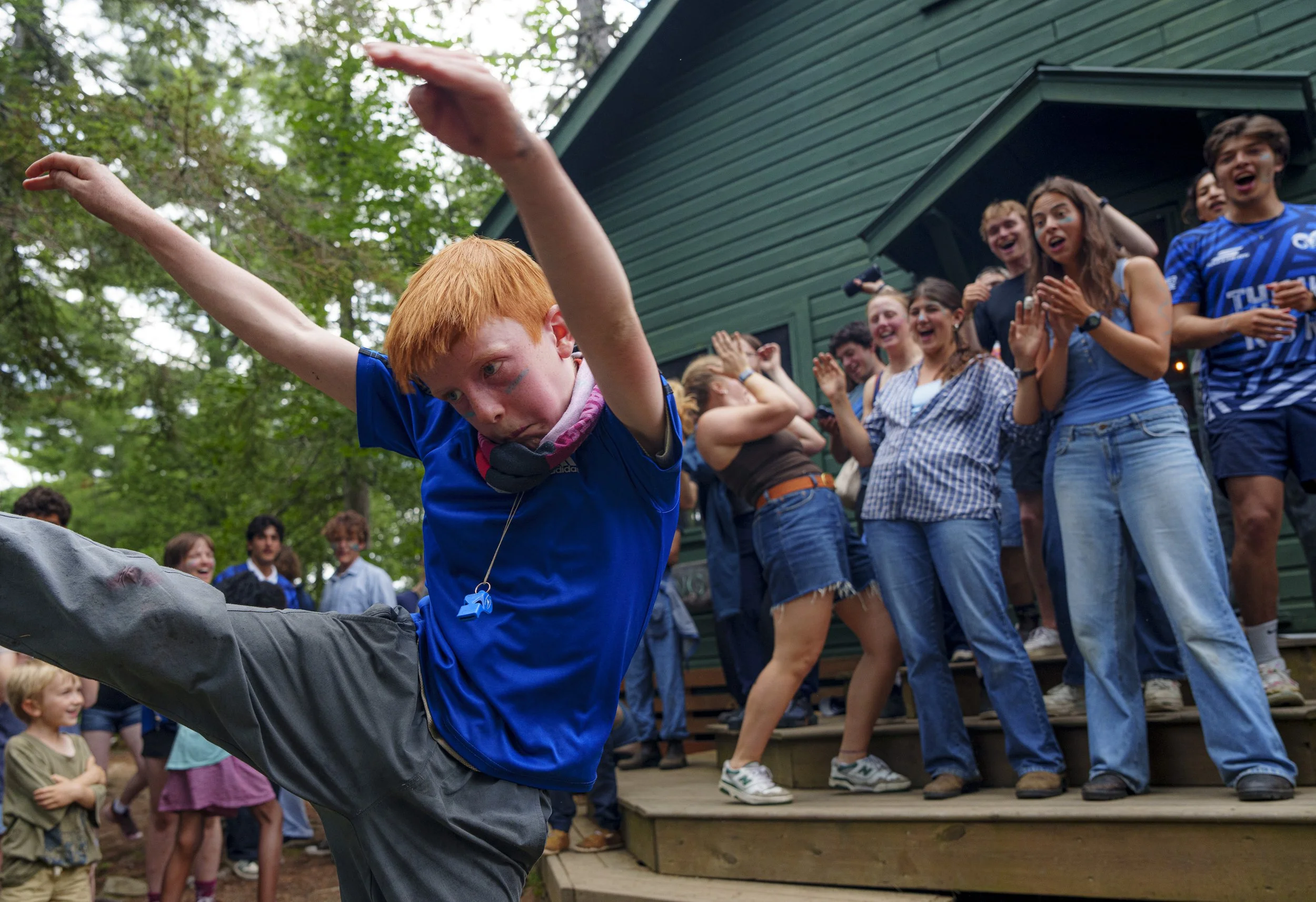 Nicholas Kalisz demonstrates a funky dance move during the dance-off portion of the camp Olympic Games hosted by Camp Temagami at the conclusion of the summer of wilderness canoe trips, August 8, 2026