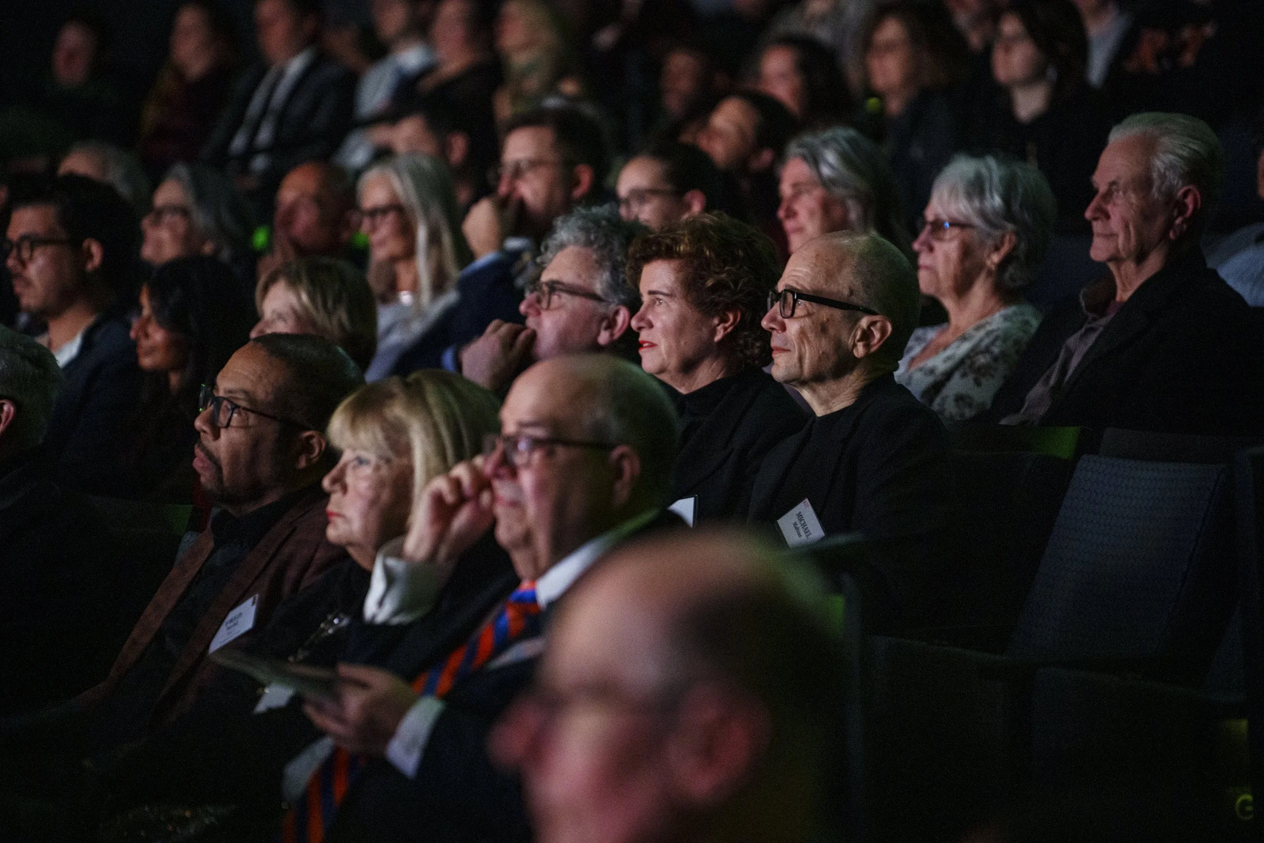Center Right Michael Maltzan, architect of the RIT Performing Arts Center watches the inaugural performance in the space, April 10, 2026