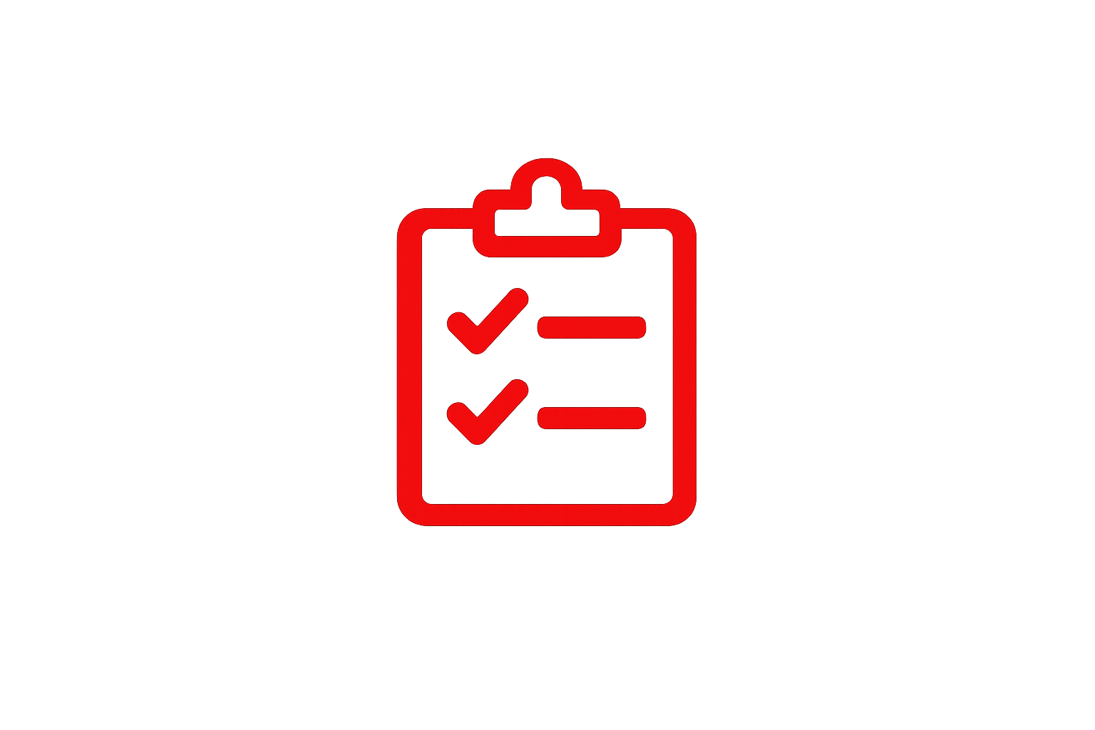 Red icon of a clipboard with two checkmarks indicating completed tasks.
