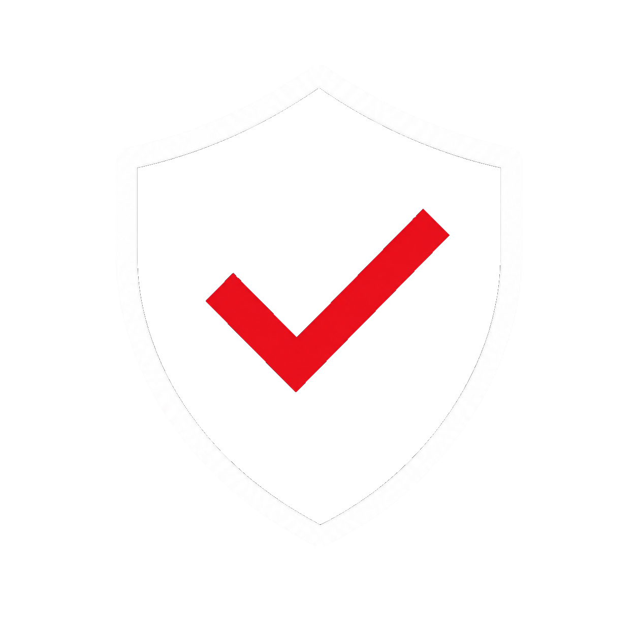 Shield emblem with a gray background and a prominent red checkmark symbol in the center.