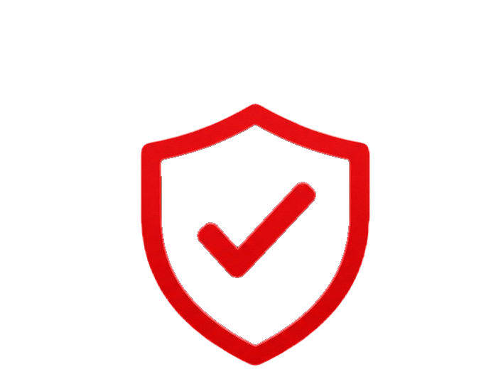 A red shield with a blue background and a red checkmark in the center, symbolizing security or protection.