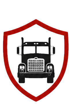 Black truck inside a red shield emblem