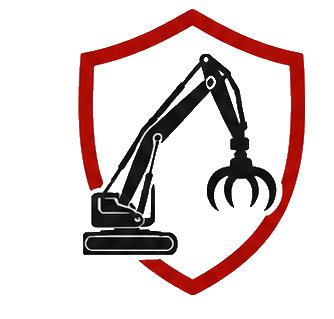 A black robotic arm with a claw attachment within a red shield outline.