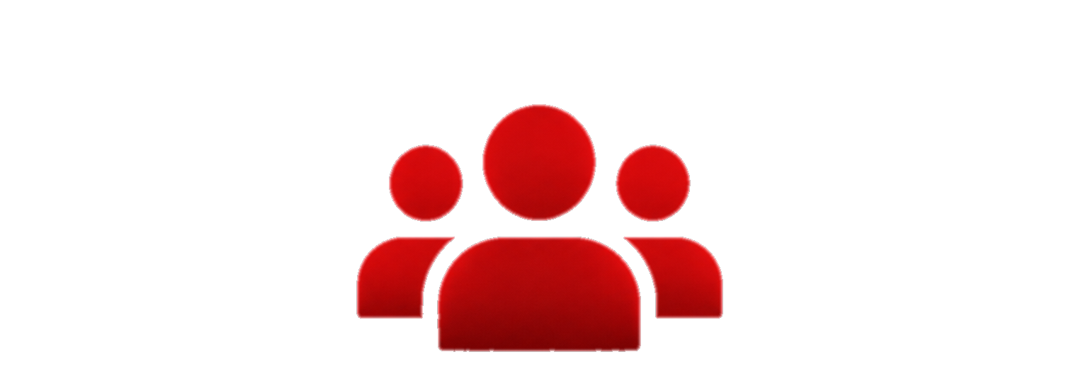 Red icon of three people with a black background.