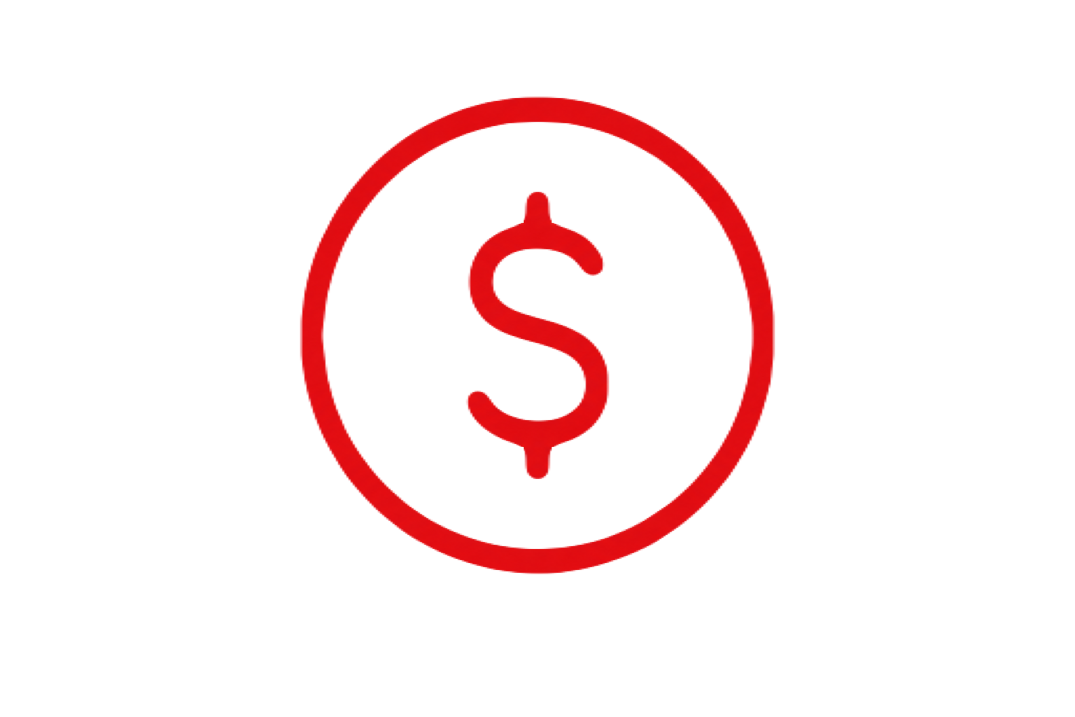 Red dollar sign inside a red circle with a bold red line extending to the right, ending in a larger red rectangle.