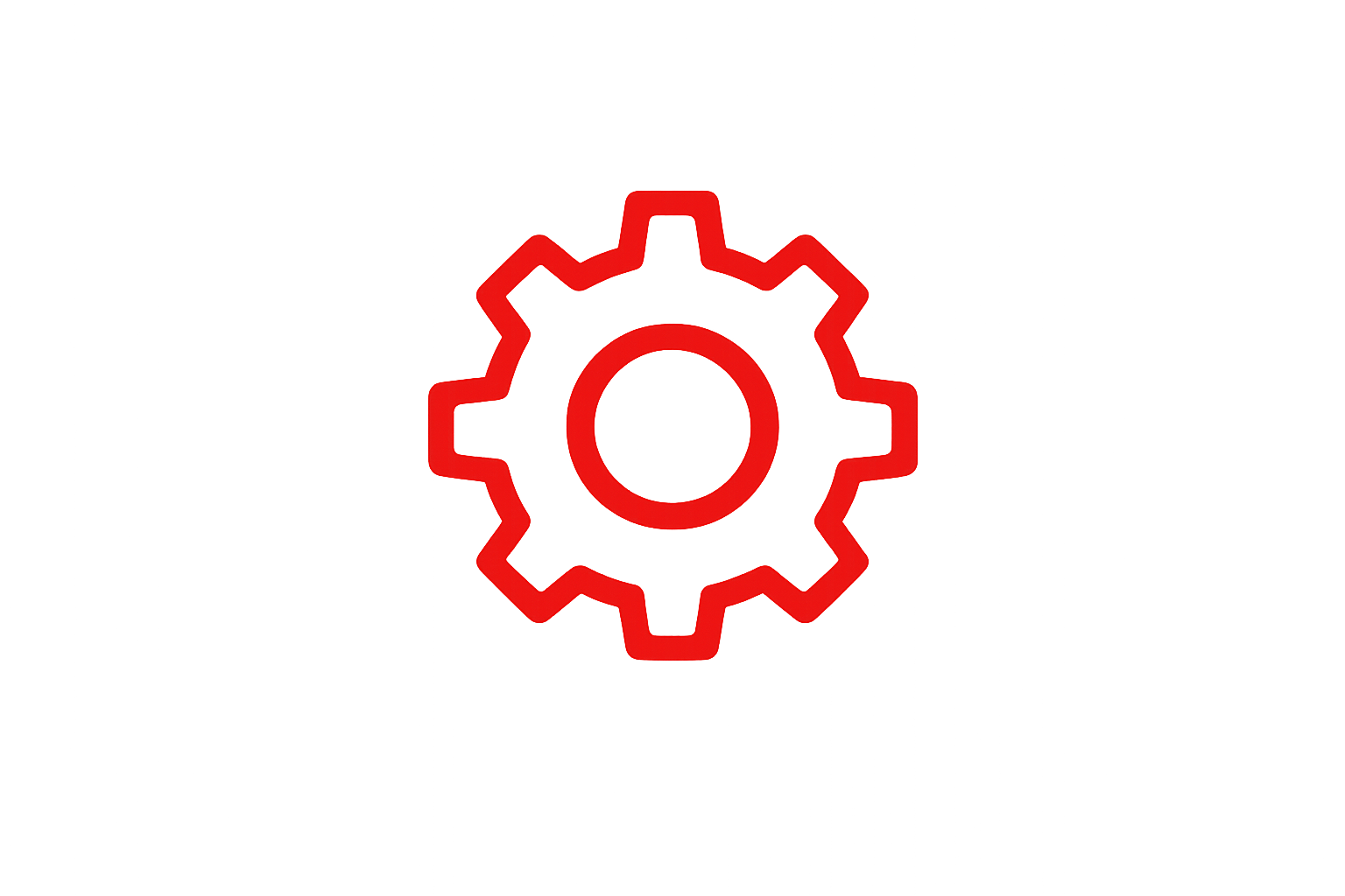 Red gear icon with a hollow center on a black background, representing settings or configuration.