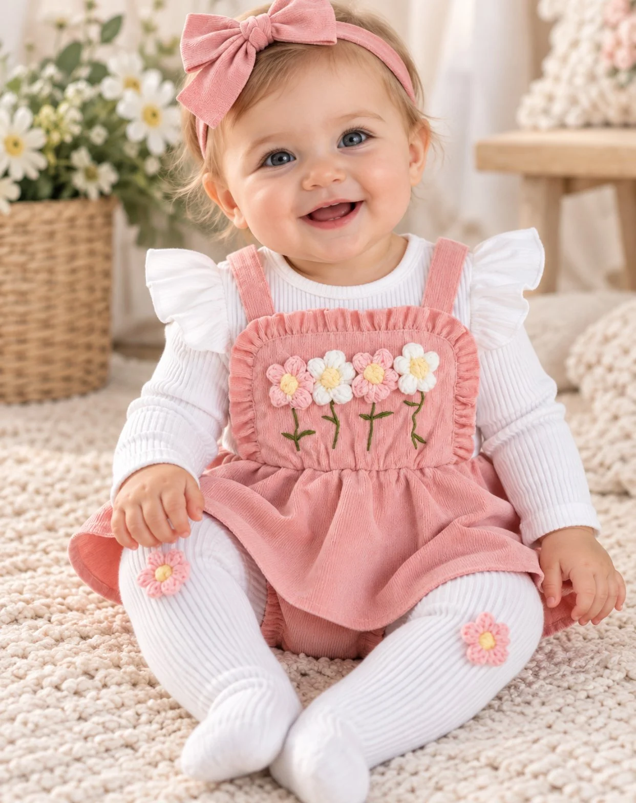 Charming Corduroy Romper Set with Bow & Socks