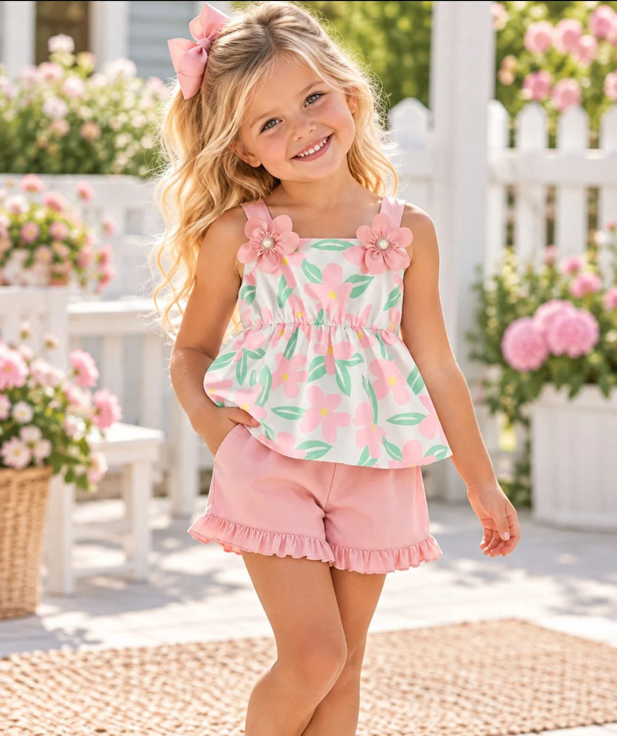 Floral Delight Girls' Short Set