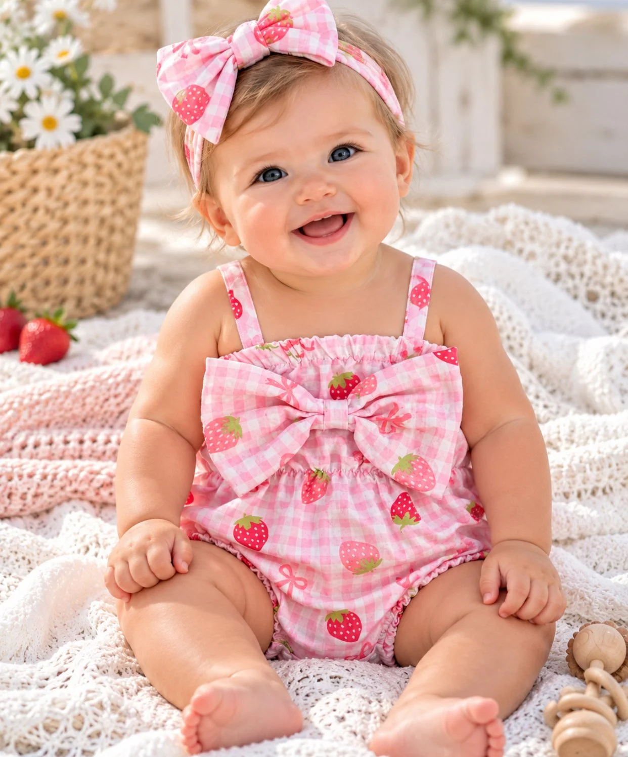 Strawberry Delight Baby Romper & Bow Set