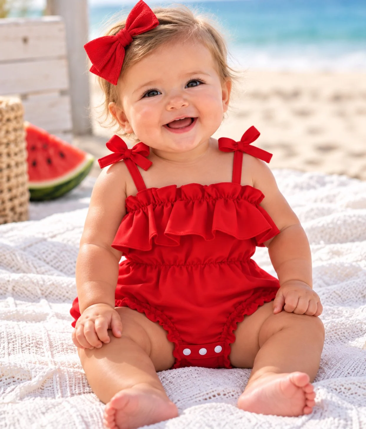 Adorable Baby Red Ruffle Romper