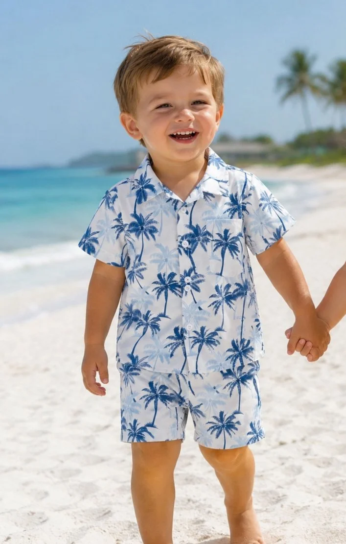 Kid's Tropical Paradise Hawaiian Shirt and Shorts Set