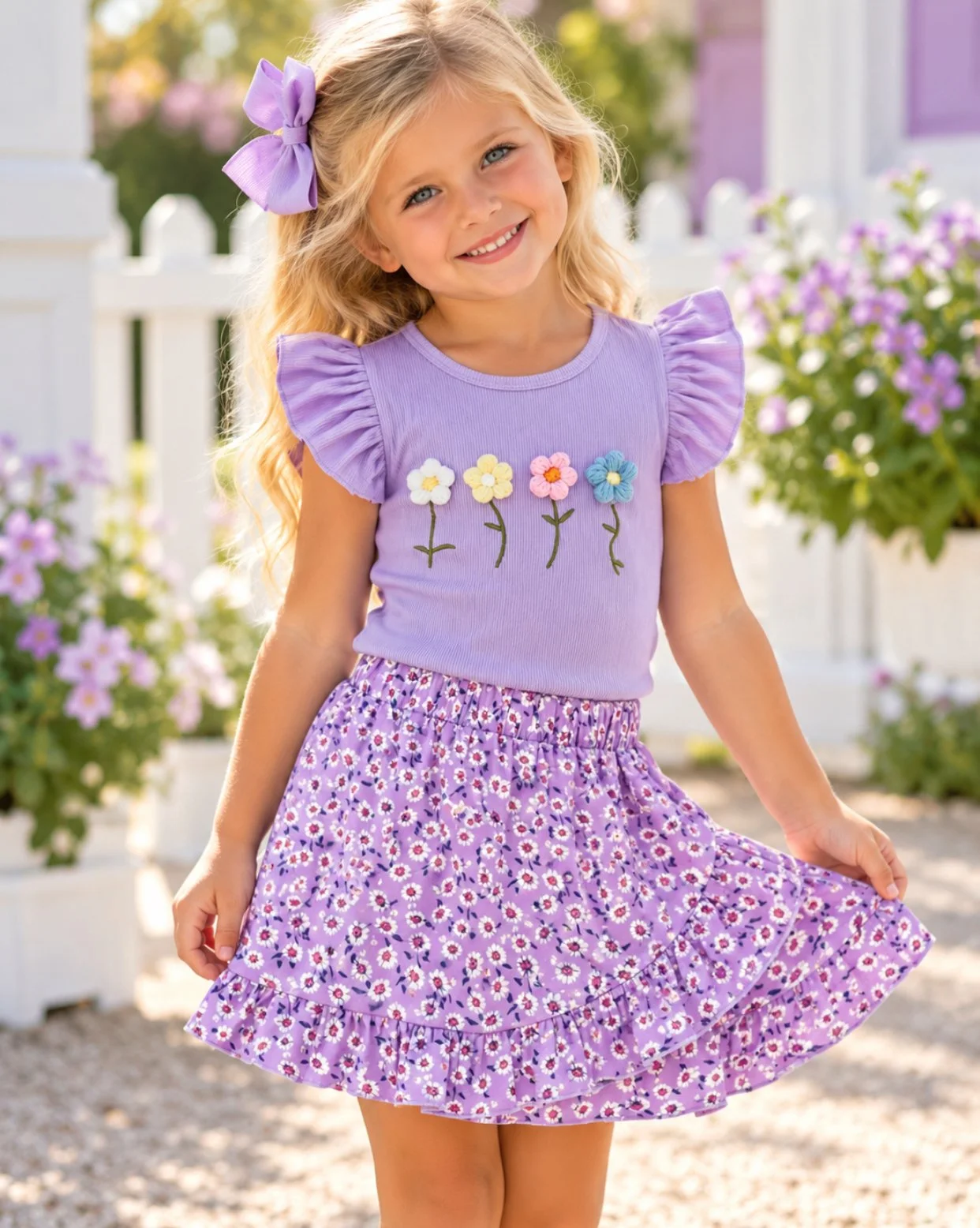 Girls' Lavender Blossom Skirt Set