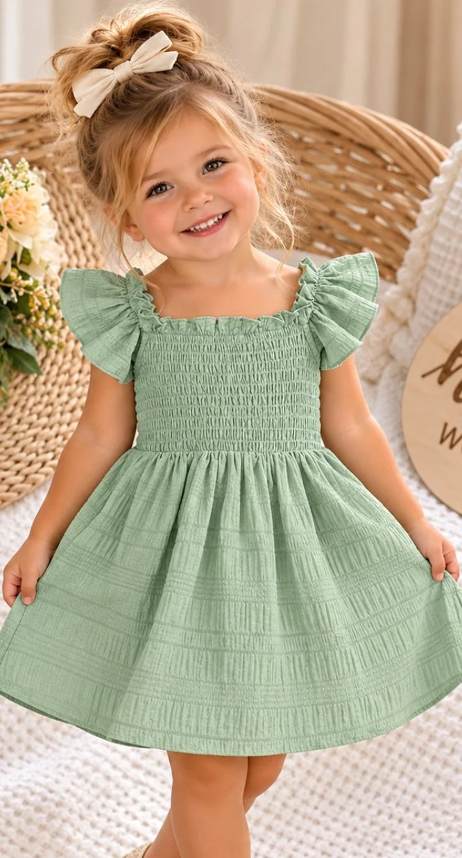 Sage Green Ruffle Sleeve Summer Dress