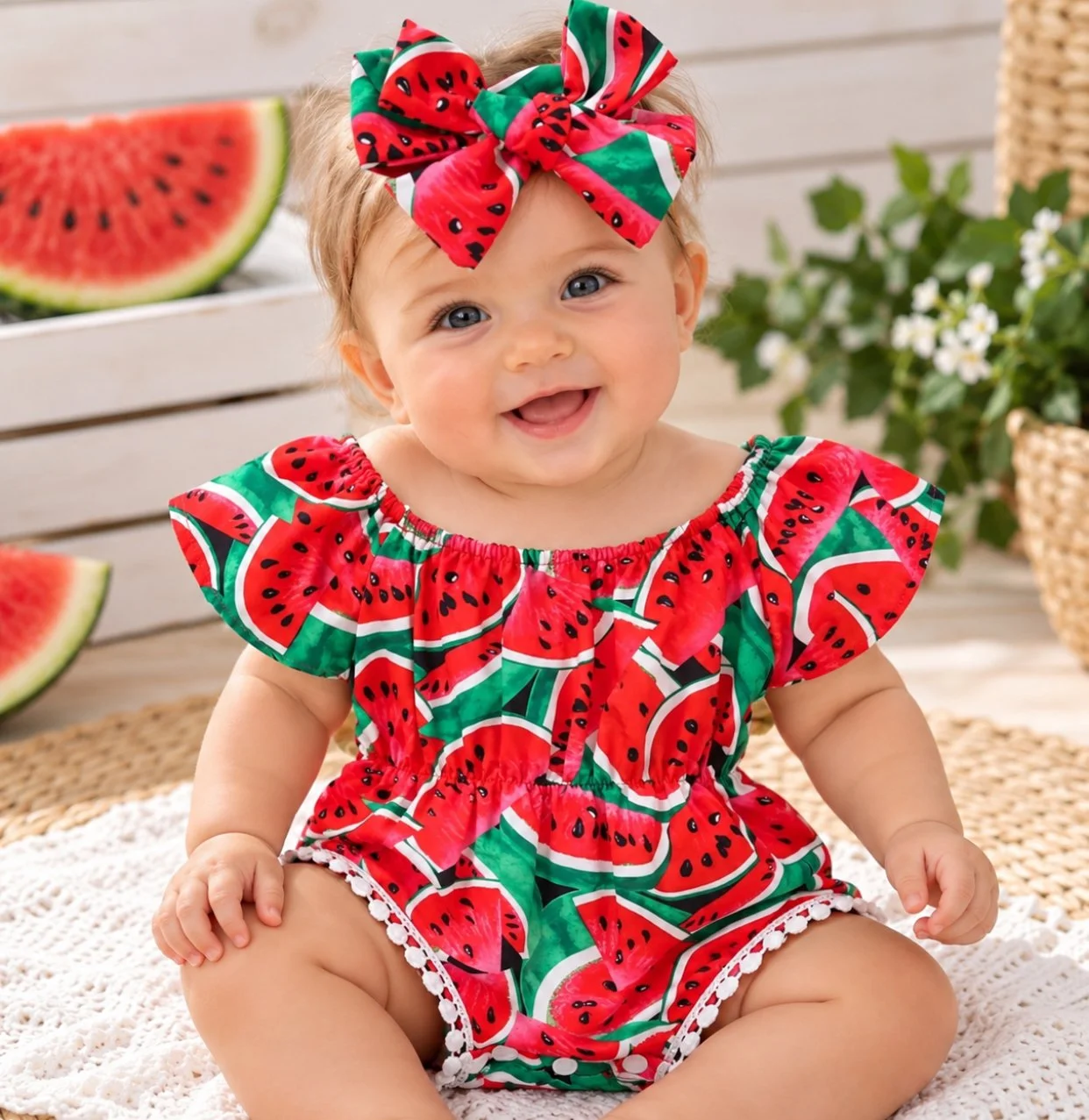 Watermelon Flutter Sleeve Baby Girl Romper