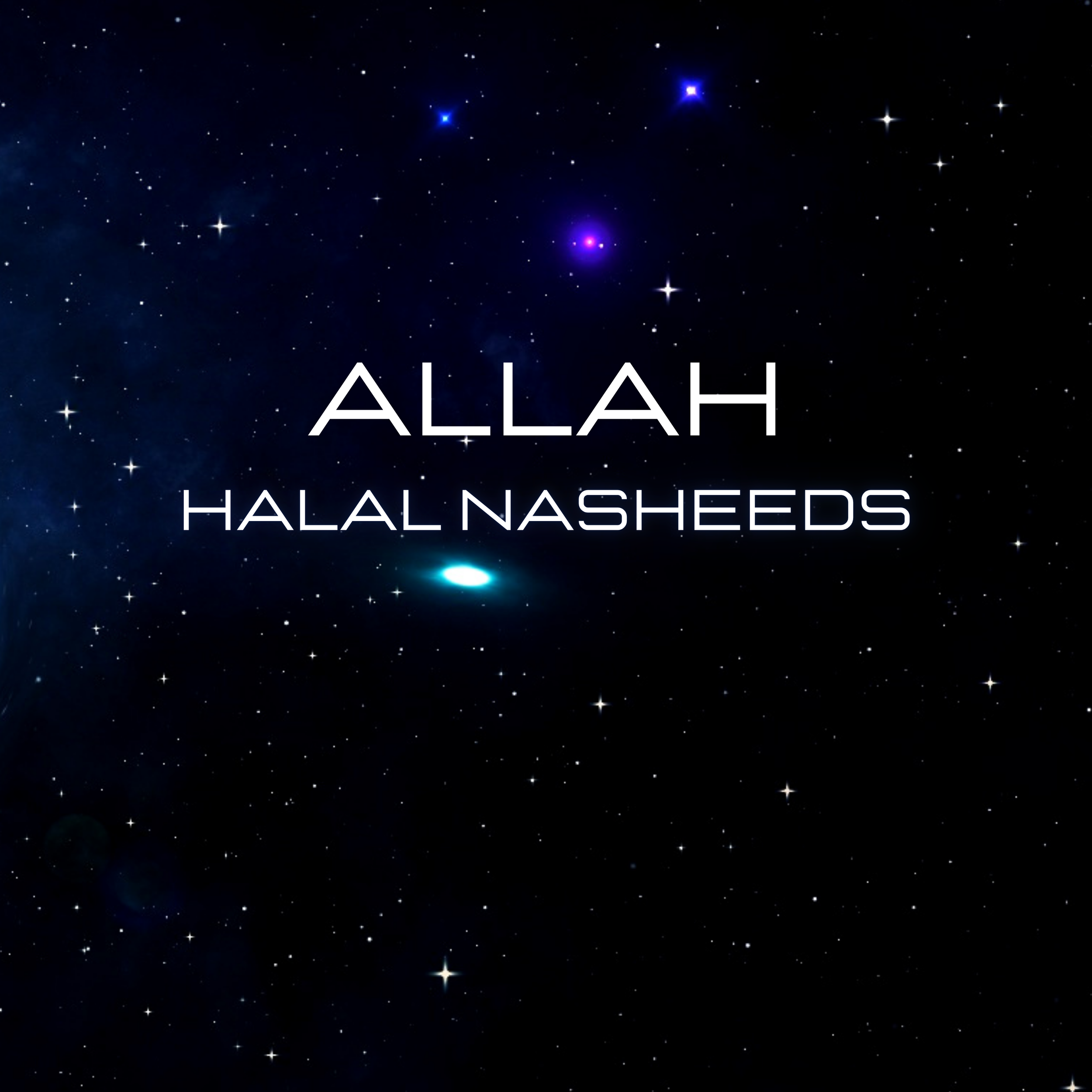 Starry night sky with the words 'Allah' and 'Halal Nasheeds' in white text at the bottom.