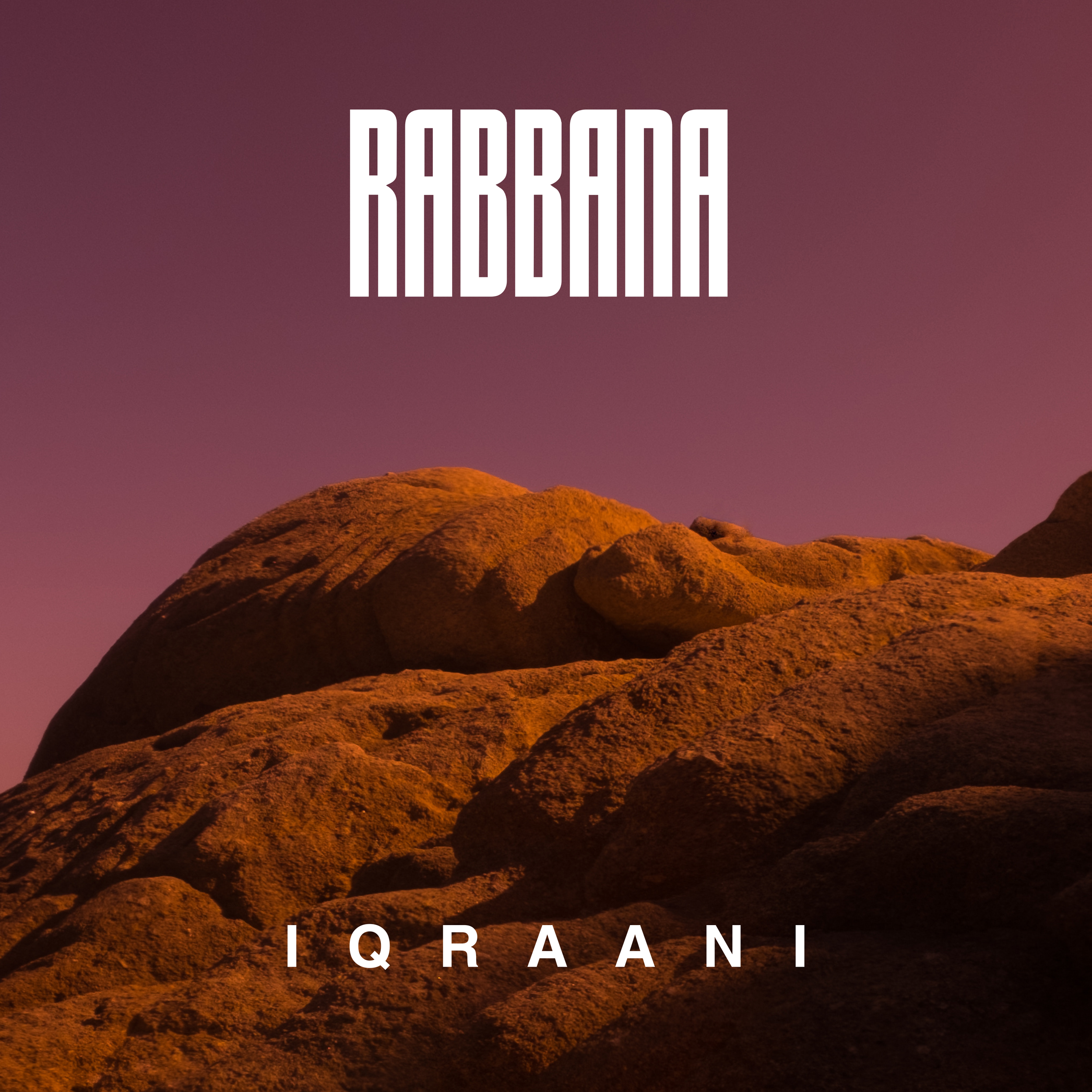 Sunset over rocky mountains with text 'Iraqani' in bold white letters.