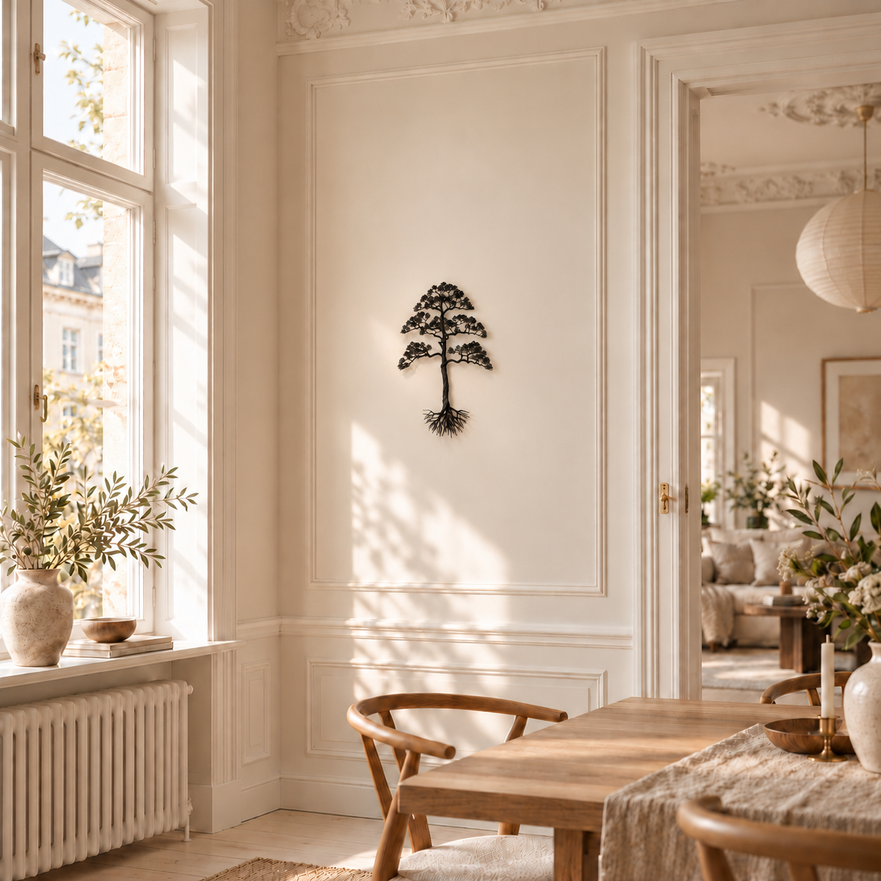 Sunlit Scandinavian Interior with Tree Sculpture.png