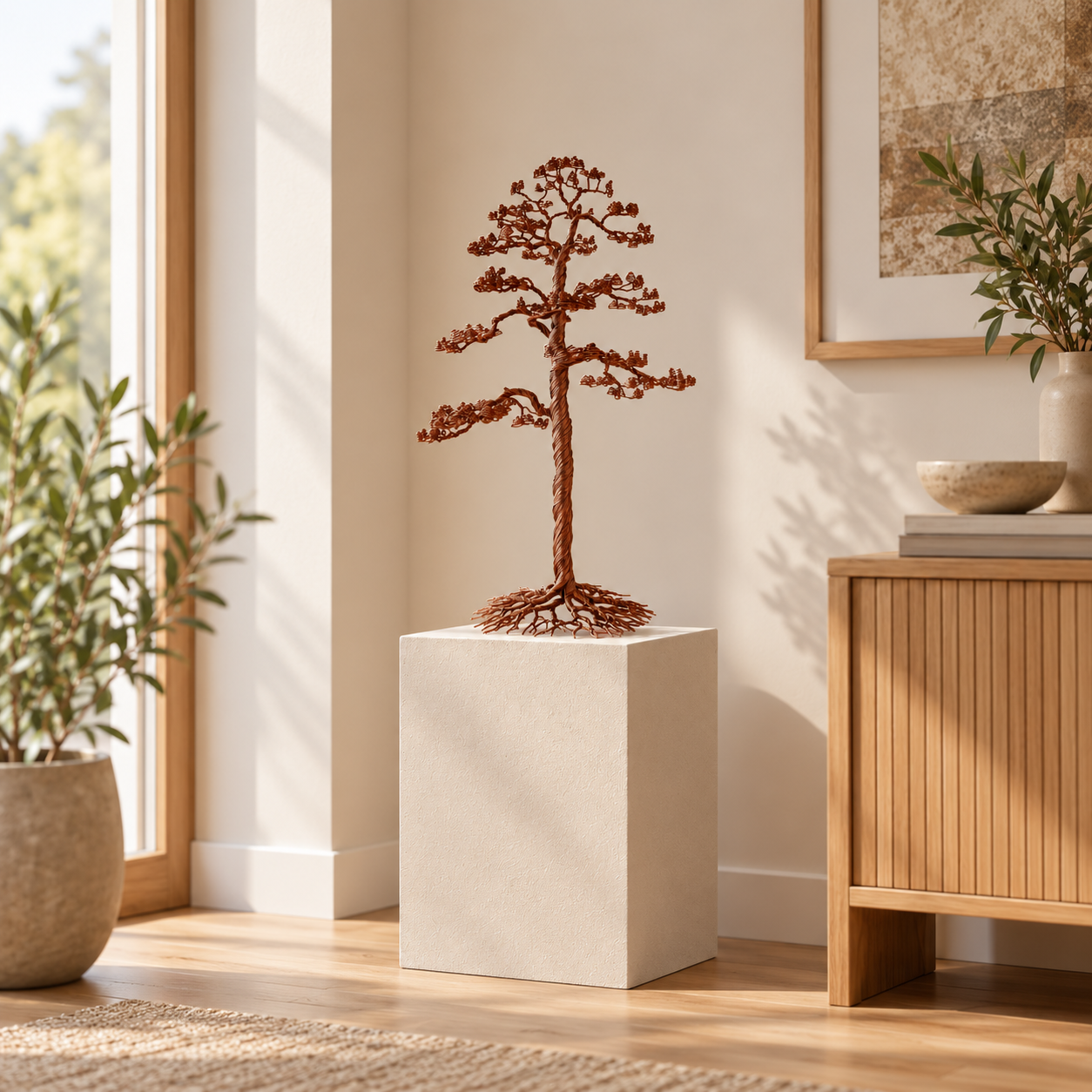 Copper Tree Sculpture in a Sunlit Minimalist Interior.png