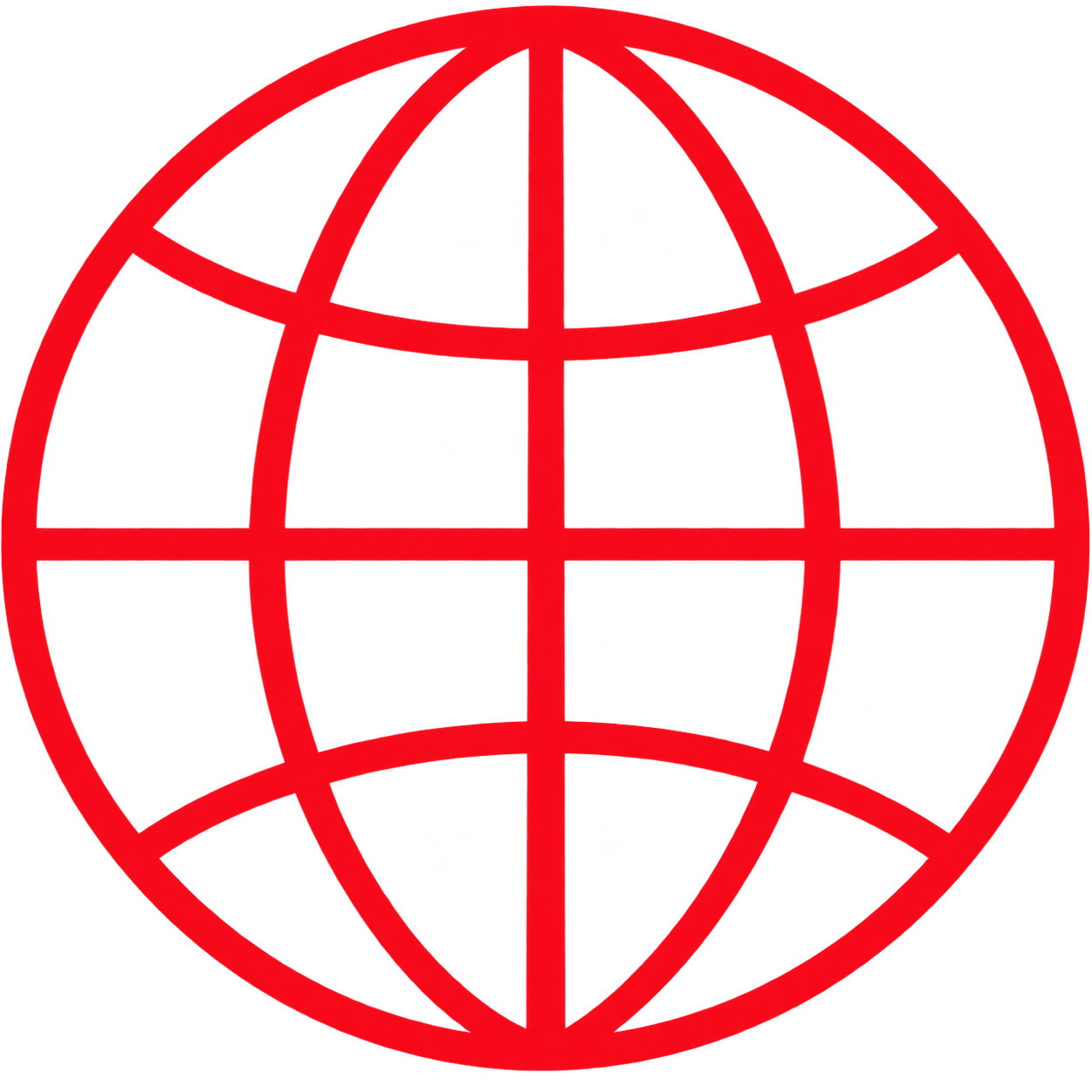 Red globe icon with latitude and longitude lines.