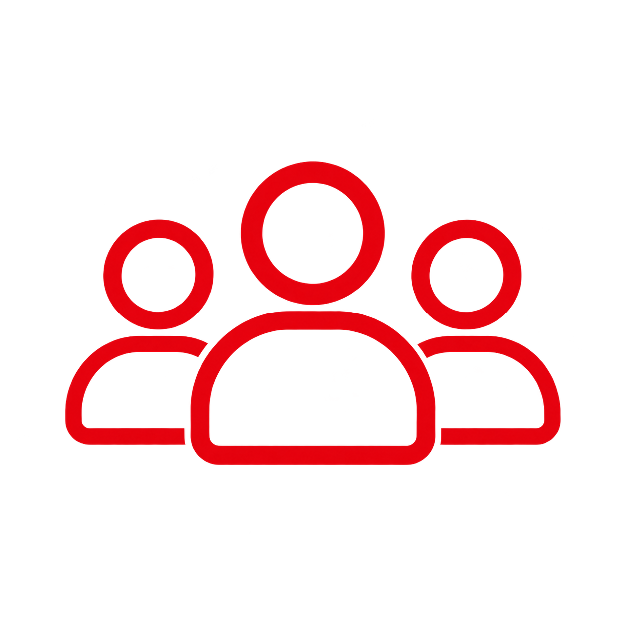 Icon of three stylized human figures in red, representing a group or community.