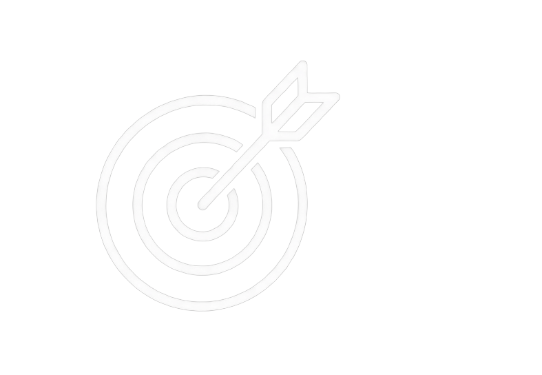 A white outline of a target with concentric circles and an arrow hitting the bullseye, on a black background.