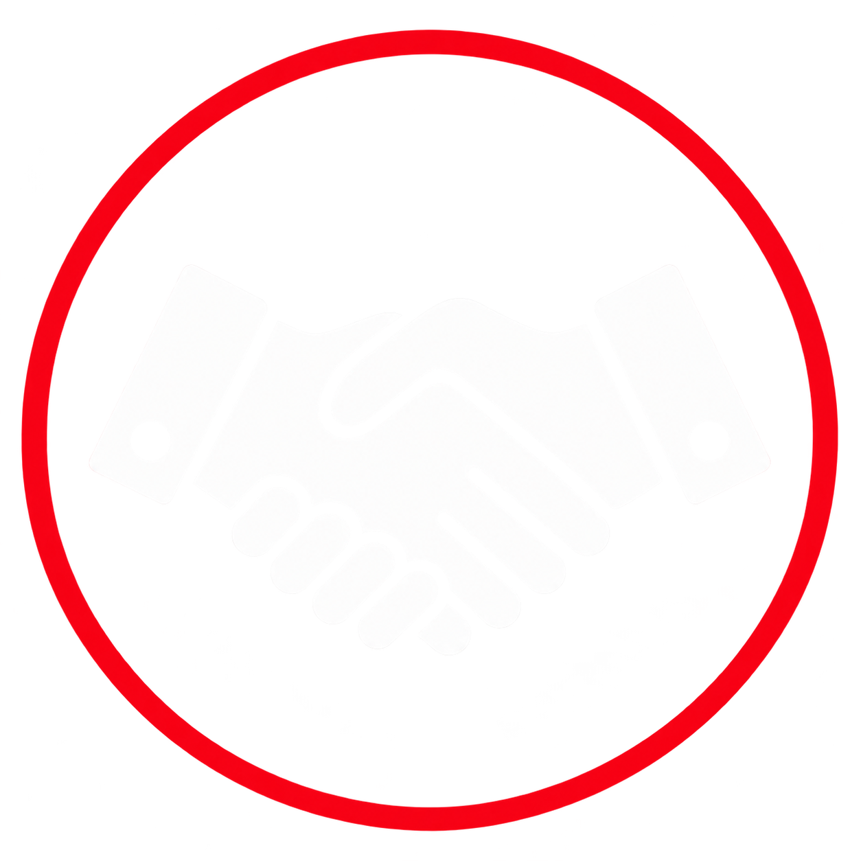 A handshake icon inside a red circle, symbolizing agreement or partnership.