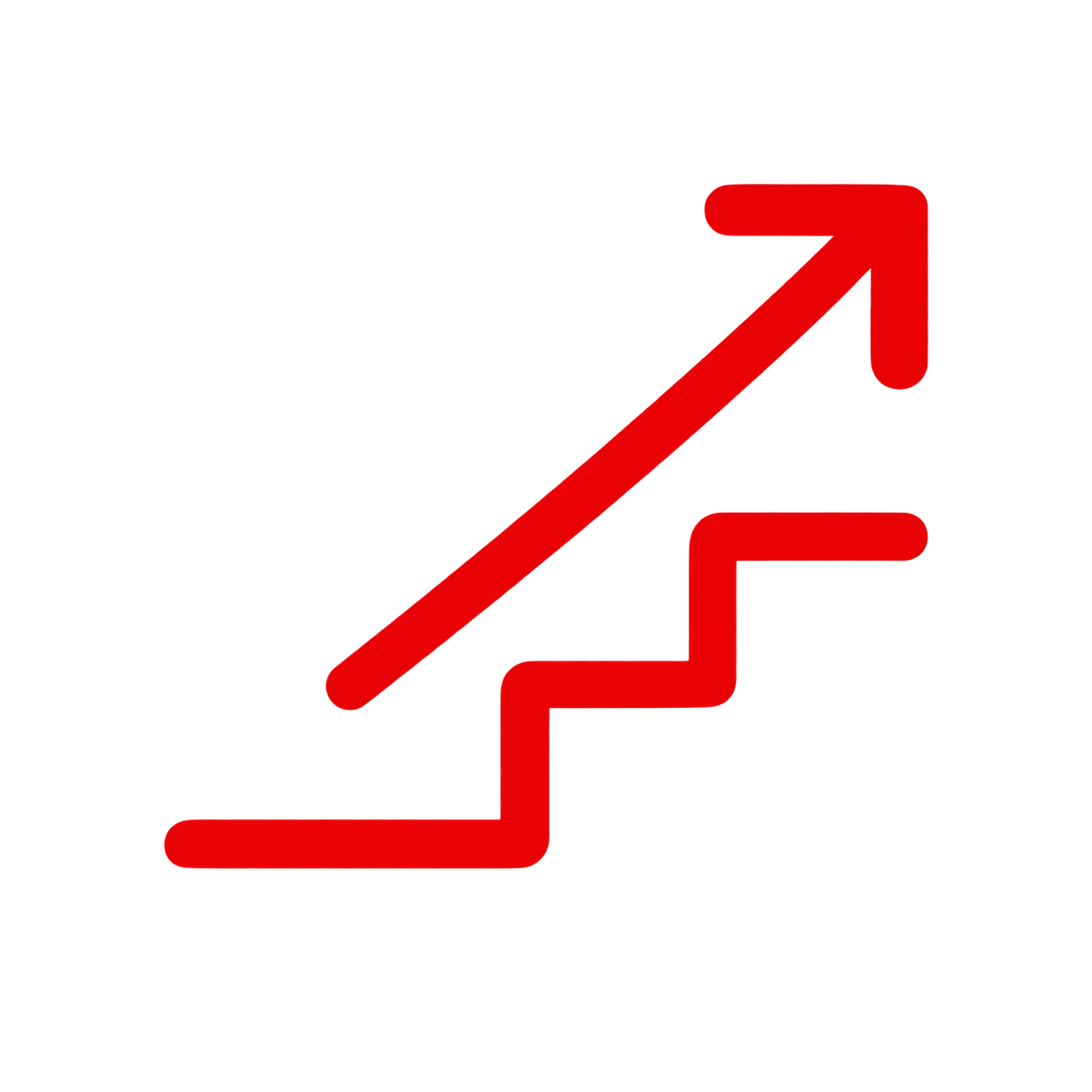 A red, stylized arrow ascending diagonally from bottom left to top right, with the bottom part forming a stair-like shape.
