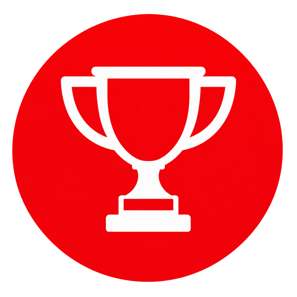 Red circular background with a white trophy icon in the center.