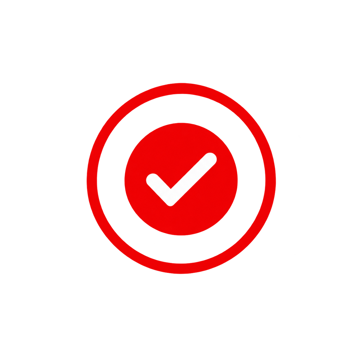 Red circle with white check mark inside, indicating confirmation or success.
