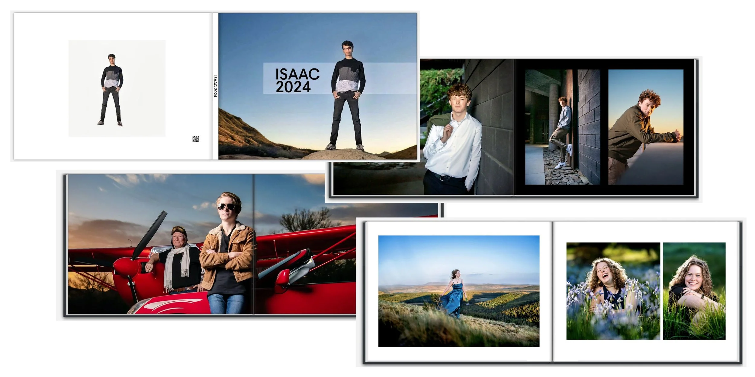 examples of pages from a photo book featuring tucson high school seniors