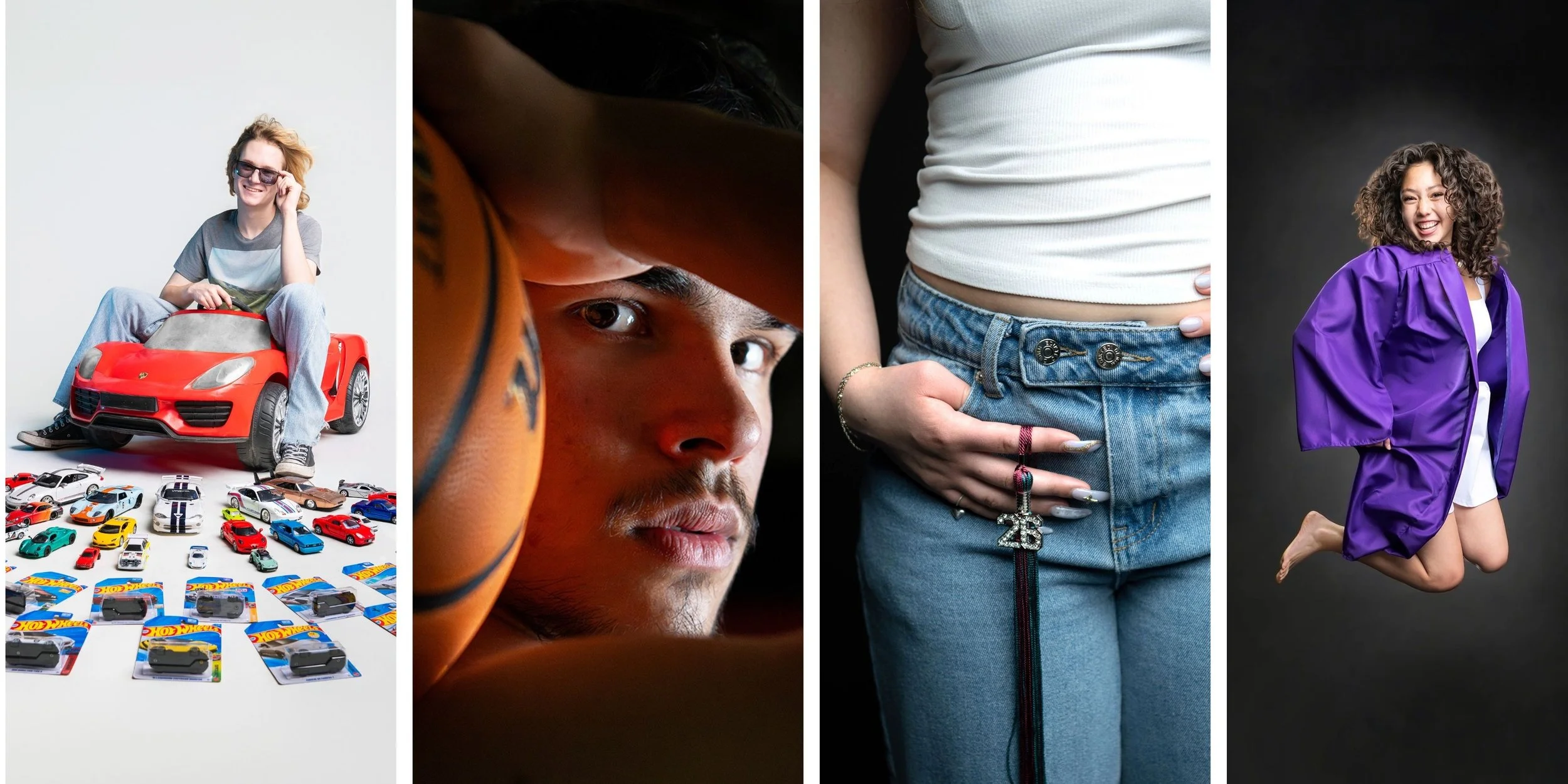 various tucson high school seniors demonstrating their interests during photo shoots in amy ijams photography studio