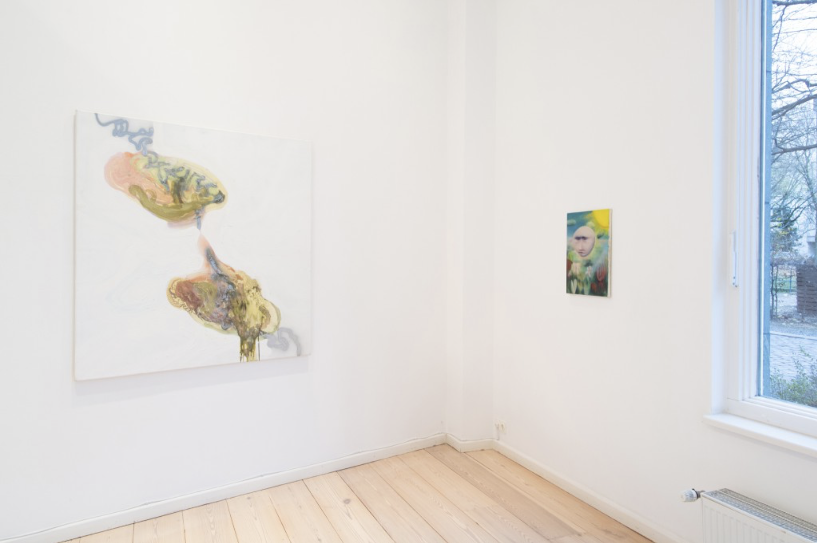 The next straw is connected by the last, 2018, acrylic, oil paint, varnish, and spray paint on canvas, 140 x 140 cm, shown georg nothelfer galerie (2024)
