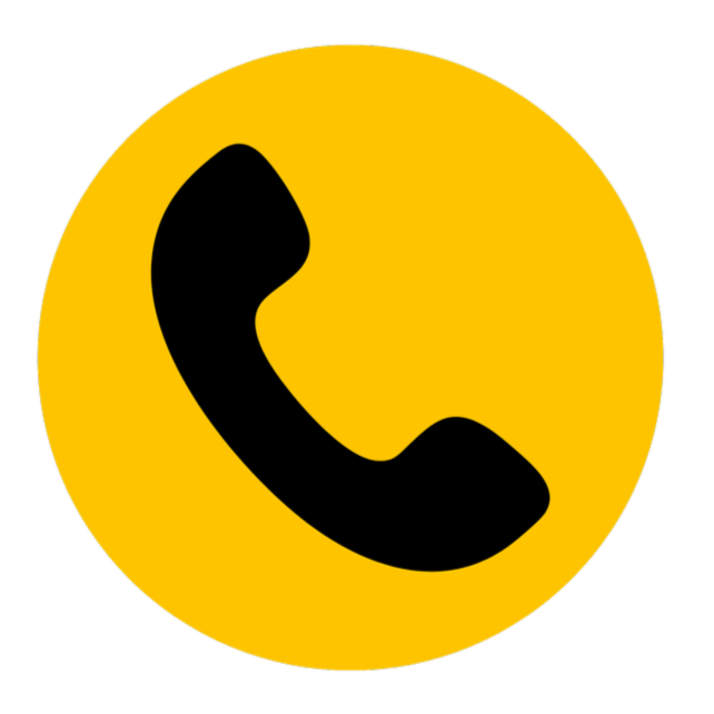 Yellow circle with a black telephone handset icon in the center.