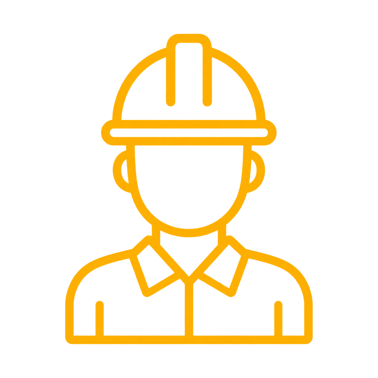 Line drawing of a person wearing a safety helmet.