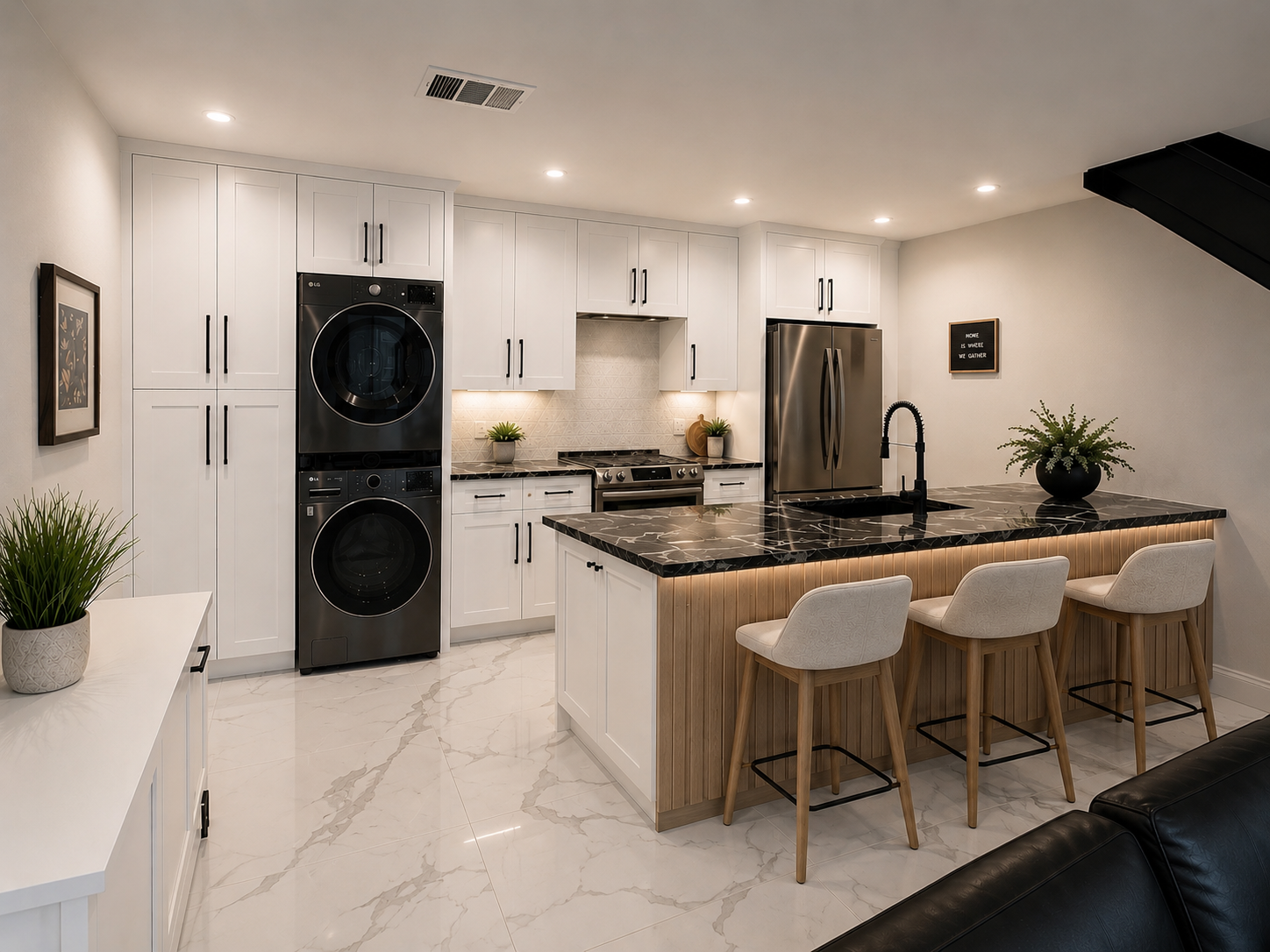 Luxury kitchen remodel in Dallas-Fort Worth featuring custom cabinetry, a large center island, stone countertops, modern lighting, and premium finishes.