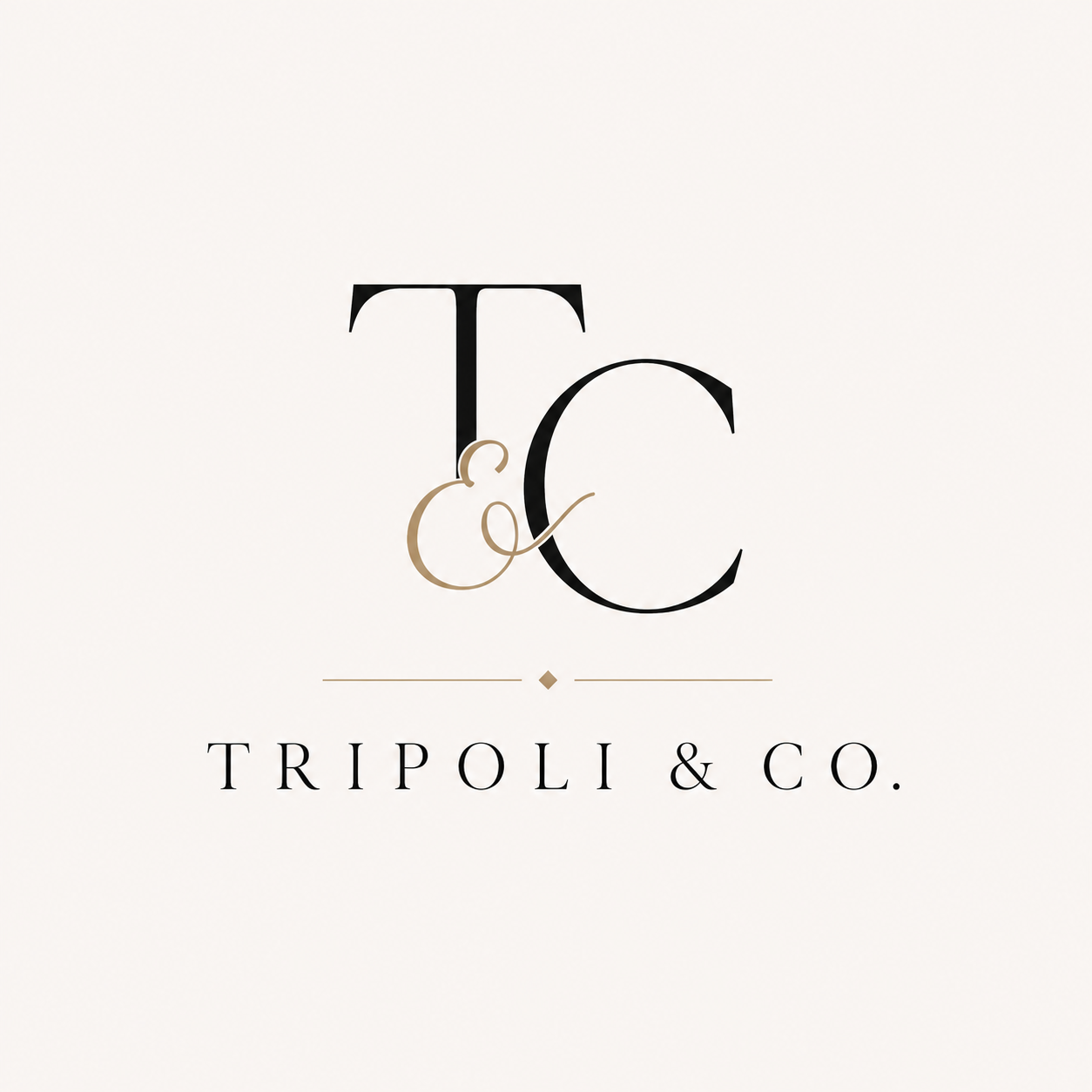 Logo for Tripoli & Co., featuring stylized letters T and C with an ampersand, in black and beige on a white background.