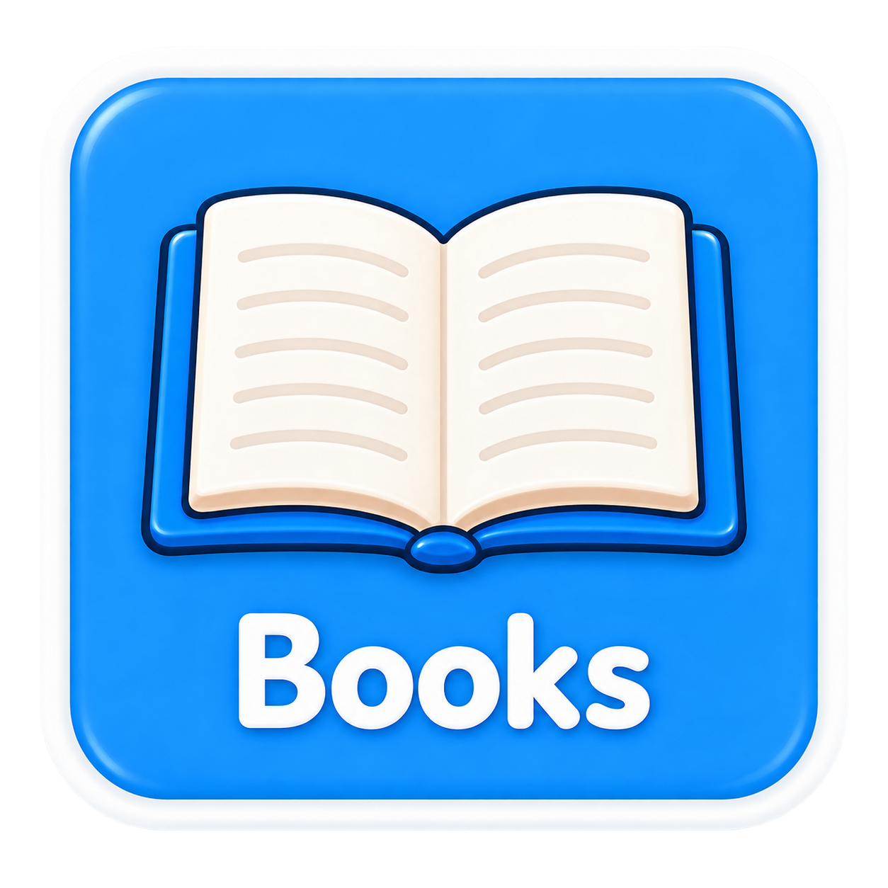 Icon of an open book on a blue background with the word 'Books' written below.