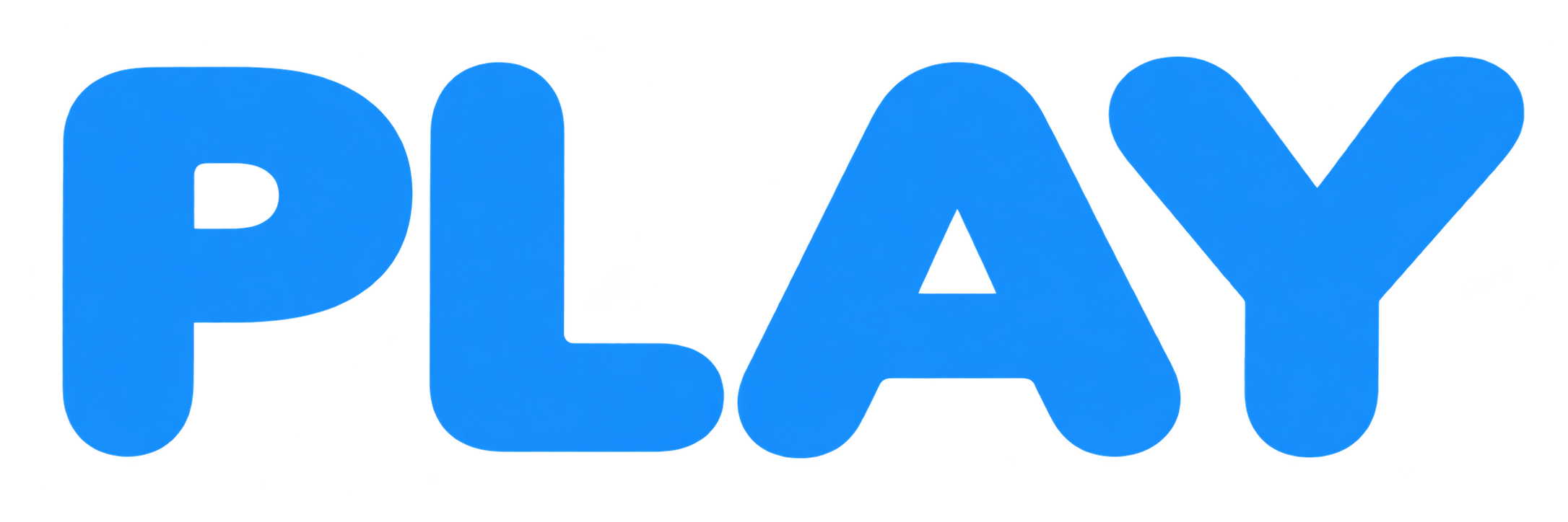 Large blue 3D text spelling 'PLAY' with a shadow effect.