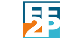 Logo de France 2P avec des éléments en blanc, orange et turquoise.