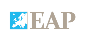 Logo de l'EAP avec une carte de l'Europe en bleu
