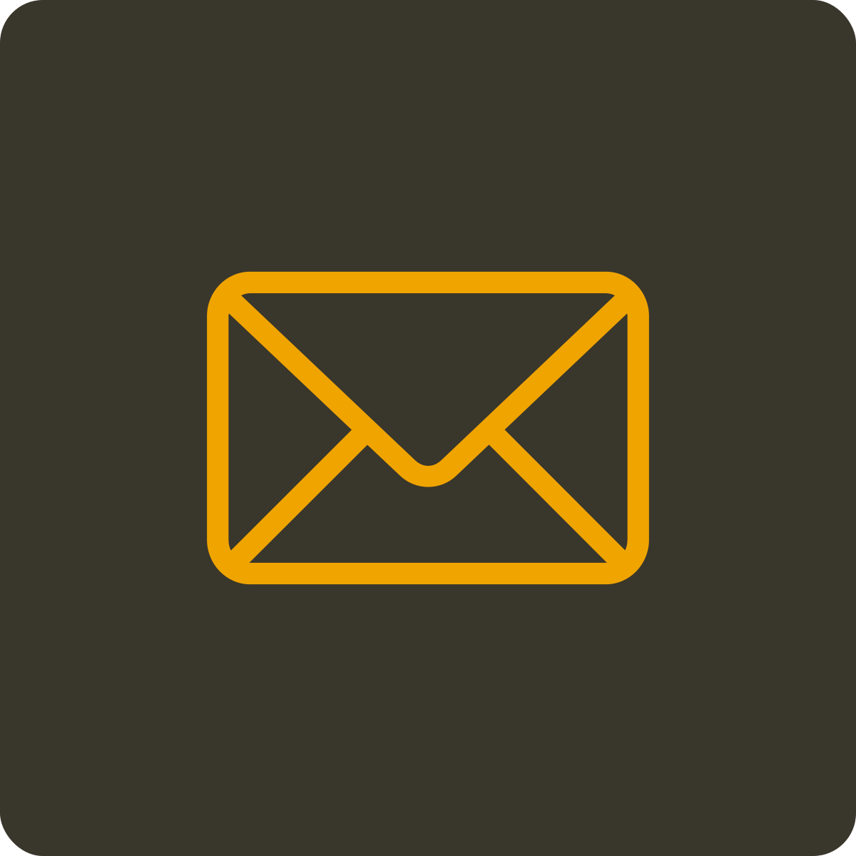 Email icon with a yellow outline on a dark background.