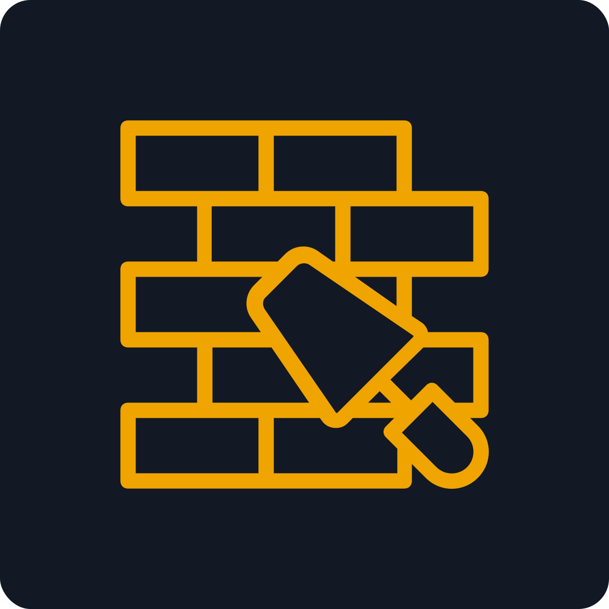 Icon of a trowel and bricks, symbolizing bricklaying or construction.