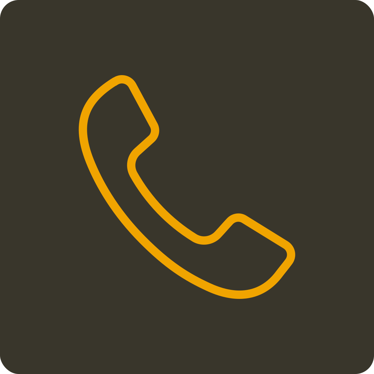 Icon of a landline phone receiver in yellow on a dark background.