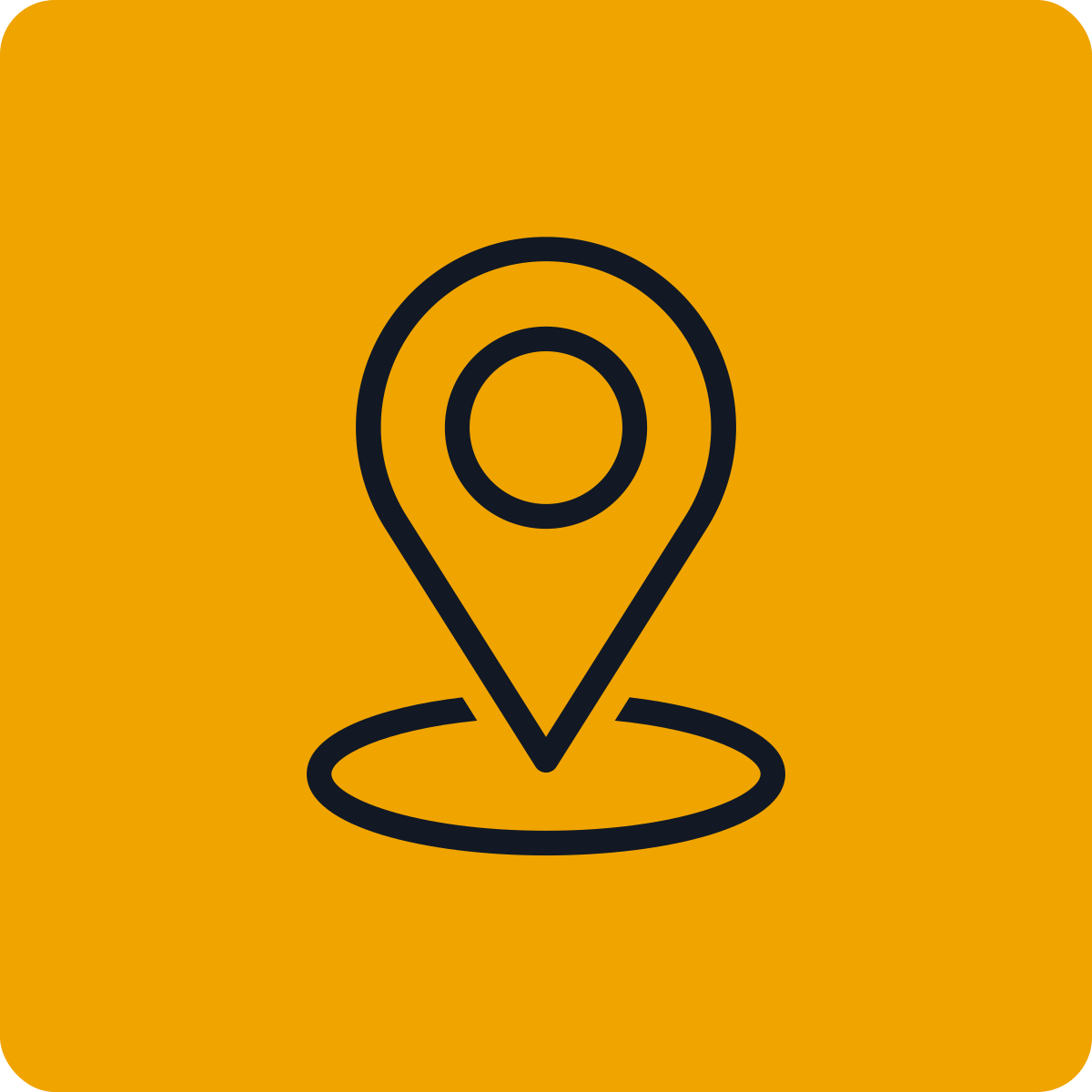 Map location pin icon on orange background.