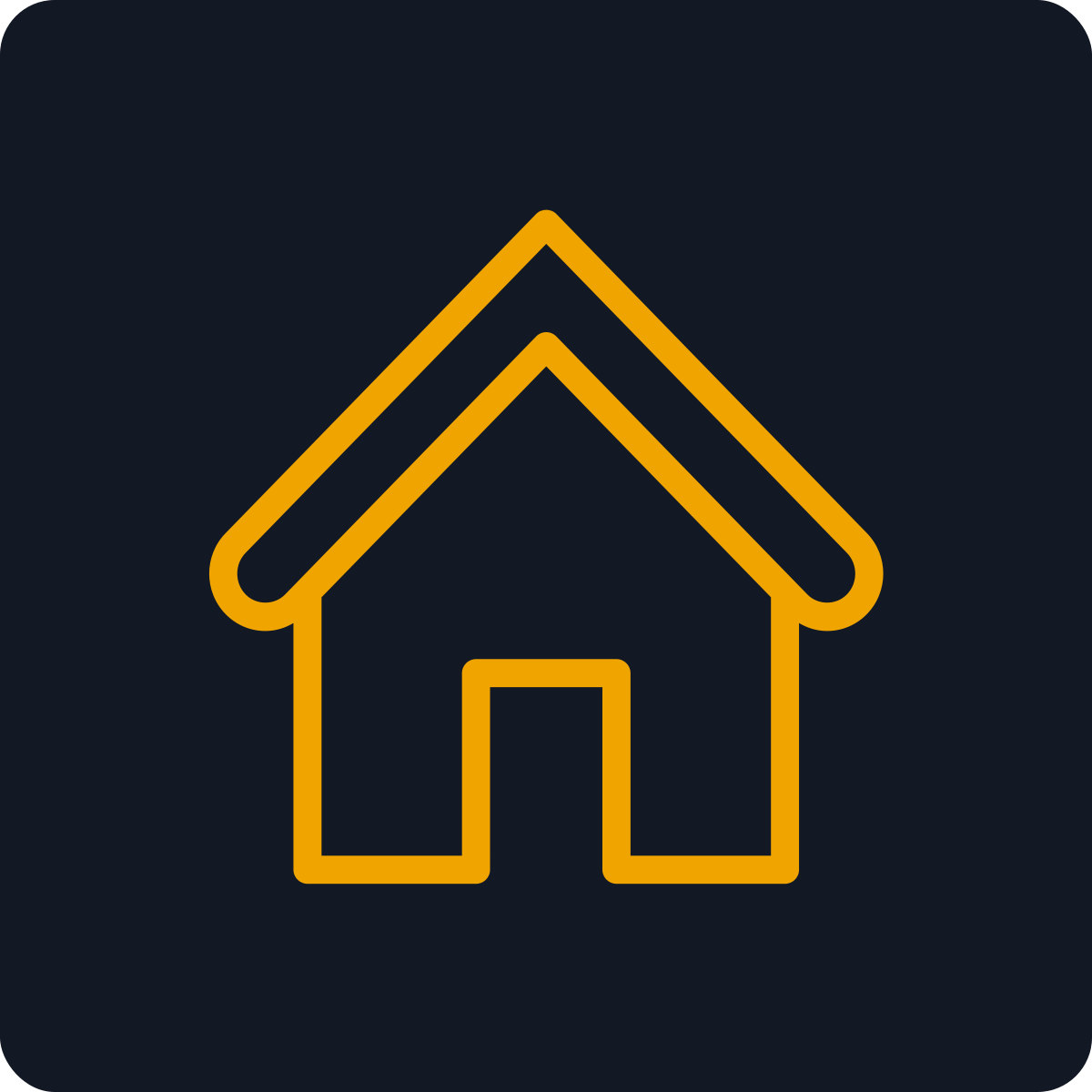 Outline of a house with a sloped roof, drawn with orange lines on a dark background.