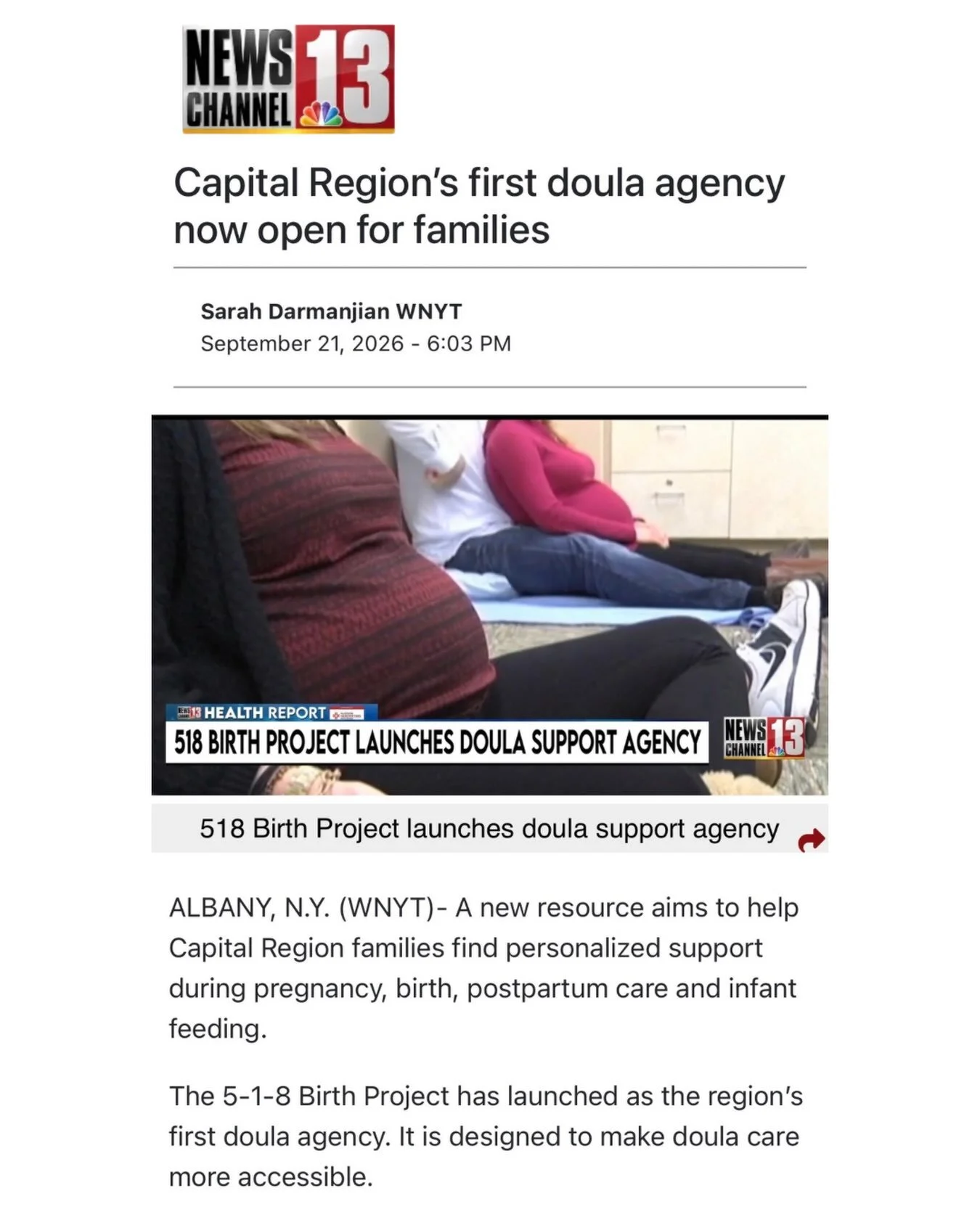 We&rsquo;re official. 🥹

518 Birth Project was featured on NewsChannel 13 as the Capital Region&rsquo;s first comprehensive doula support agency!

We created 518 Birth Project because finding the right support during pregnancy, birth and postpartum 